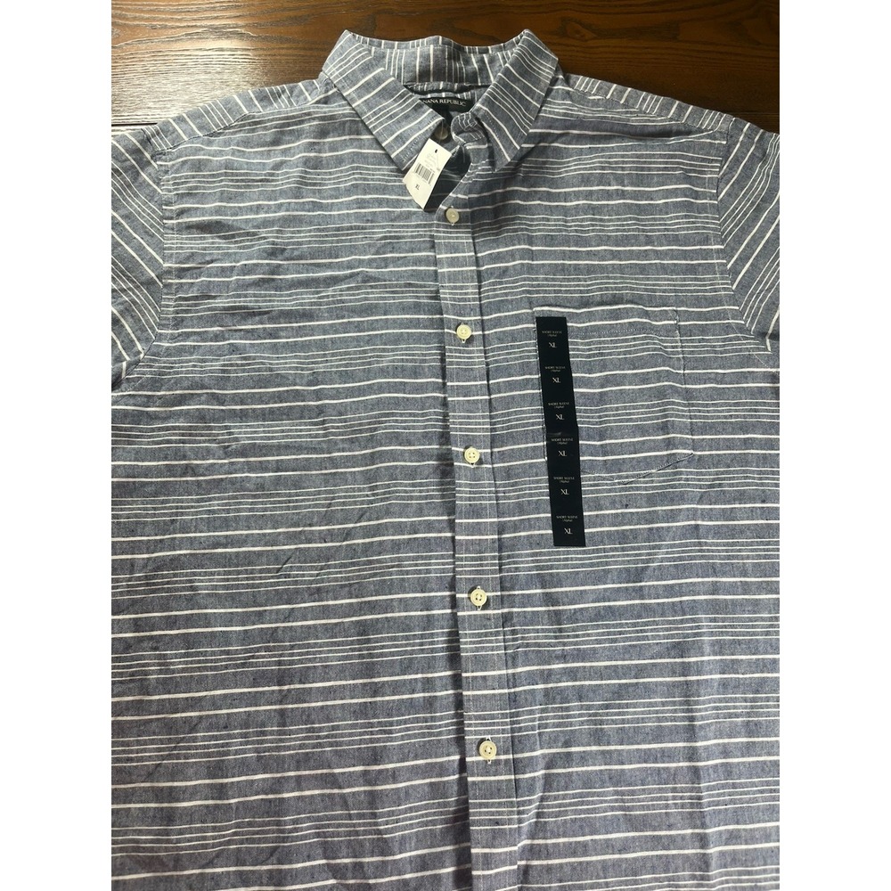 NEW Banana Republic Blue With White Stripes SS Linen Shirt Size XL NWT